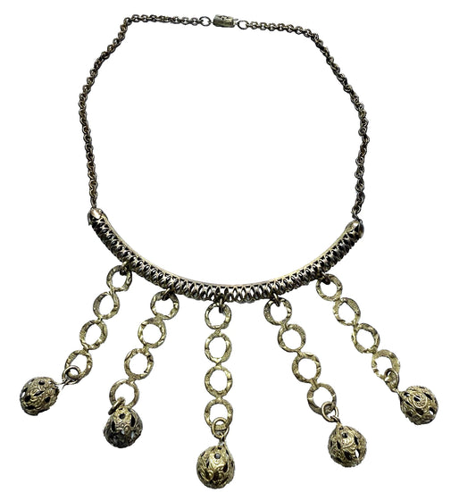 Unique Antique Vintage 1930s Art Deco Etched Brass Festoon Style Choker Necklace