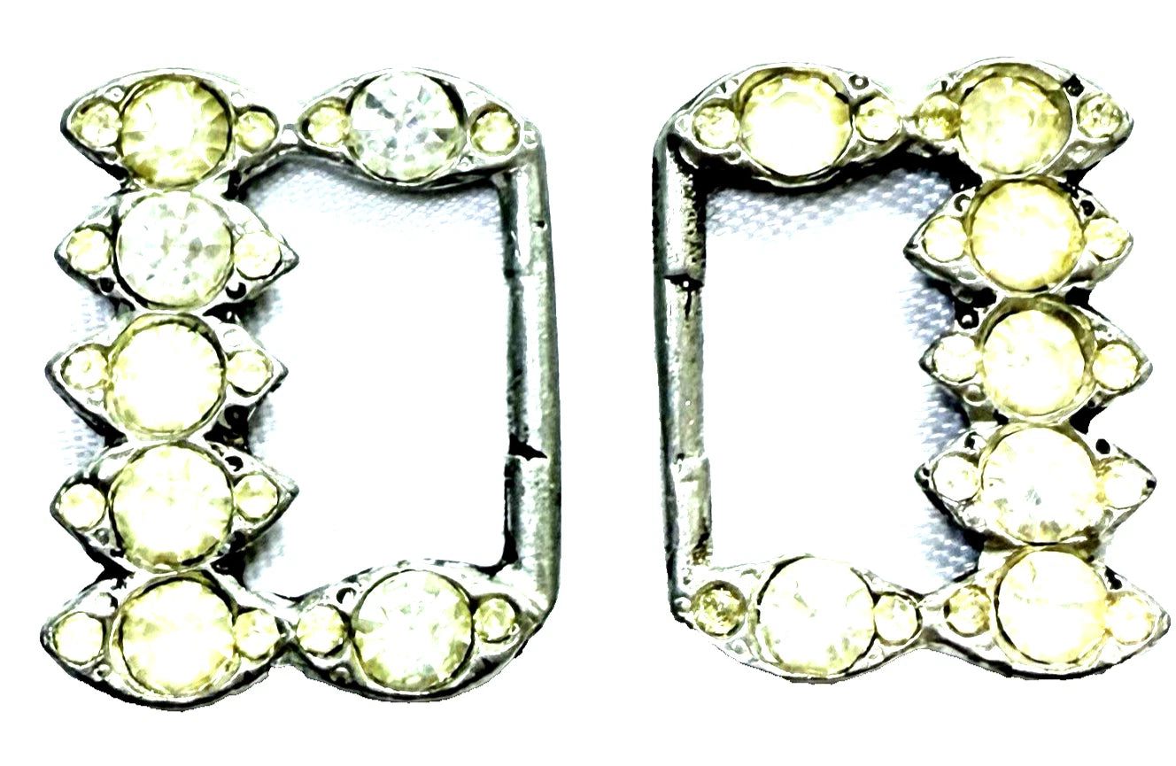 Sweet Petite Antique Vintage Victorian Art Deco Rhinestone Belt Buckle w/ Patina
