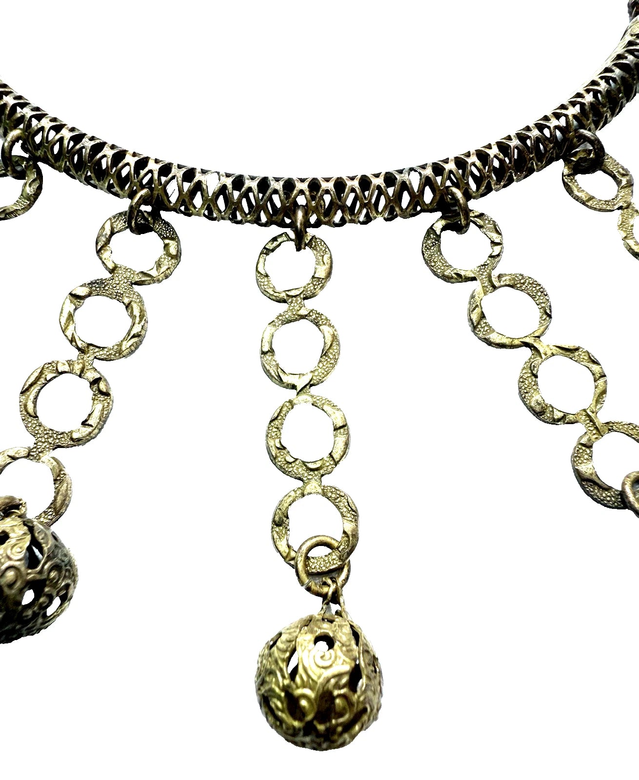 Unique Antique Vintage 1930s Art Deco Etched Brass Festoon Style Choker Necklace