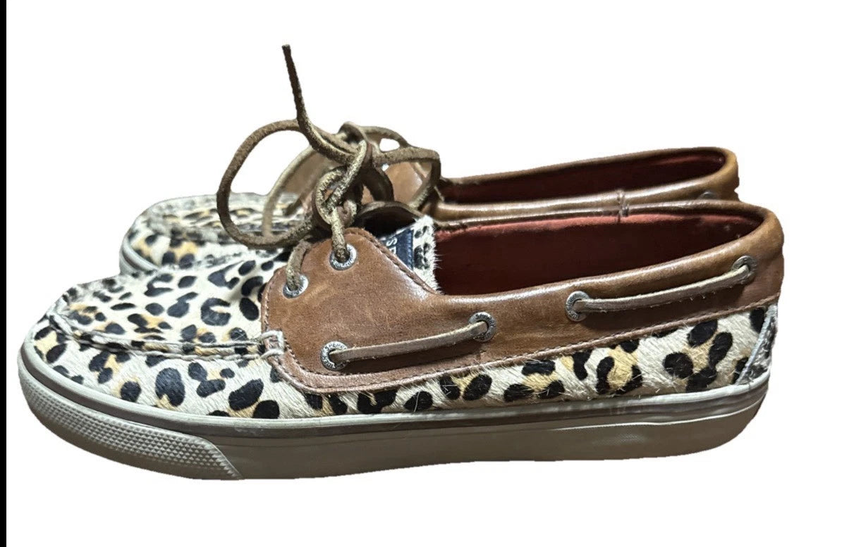 Women’s Genuine Upper Mat Leather Leopard Print Sperry Top-Sider Shoes 7.5