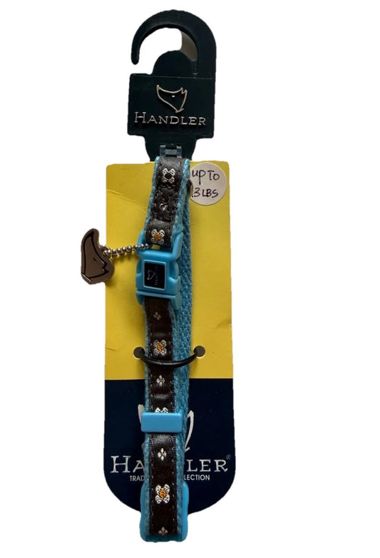 New Blue &amp; Black Floral Dog Collar by Handler Since 1964 - Up to 13 Lbs